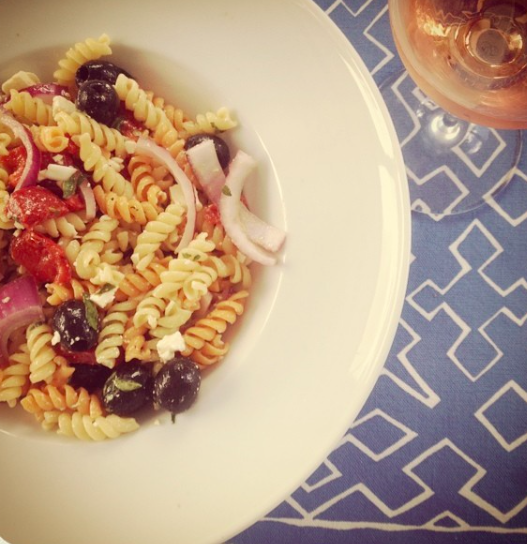 Fusilli with Roasted Red Peppers, Feta, and Herb Dressing