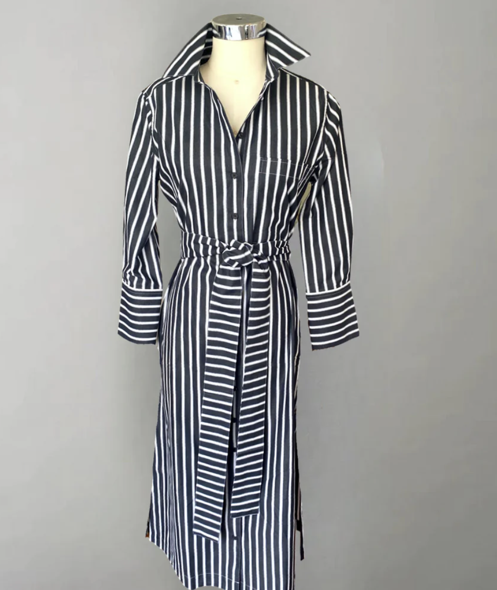 Shirtini Ebony Shirt Dress w/White Stripes