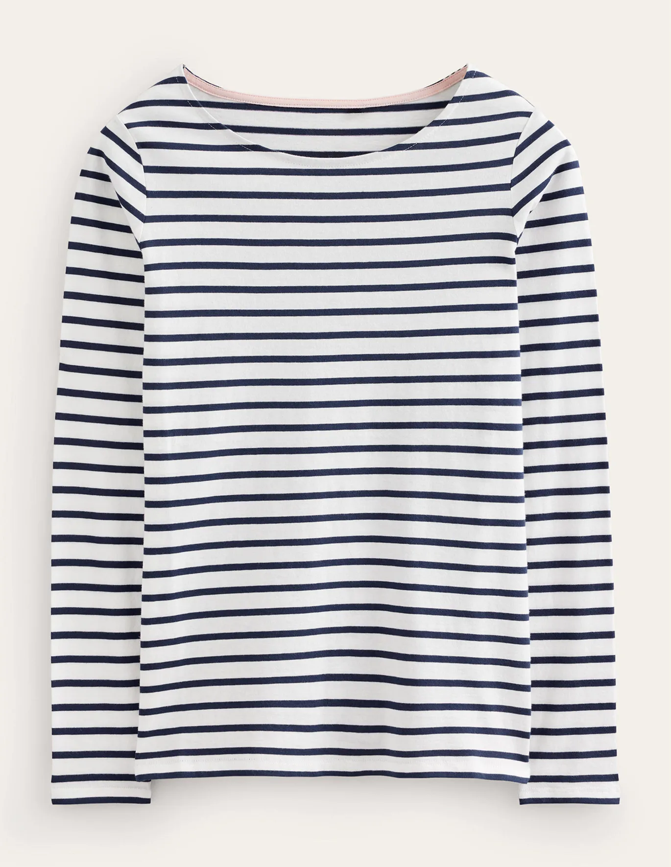 Boden Breton long-sleeve top (boatneck), ivory & navy