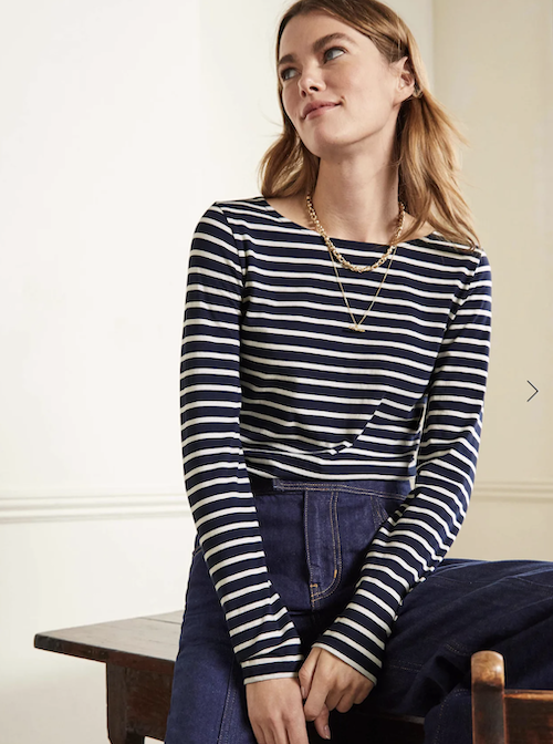 Boden Long Sleeve Breton (boatneck) top, navy & ivory