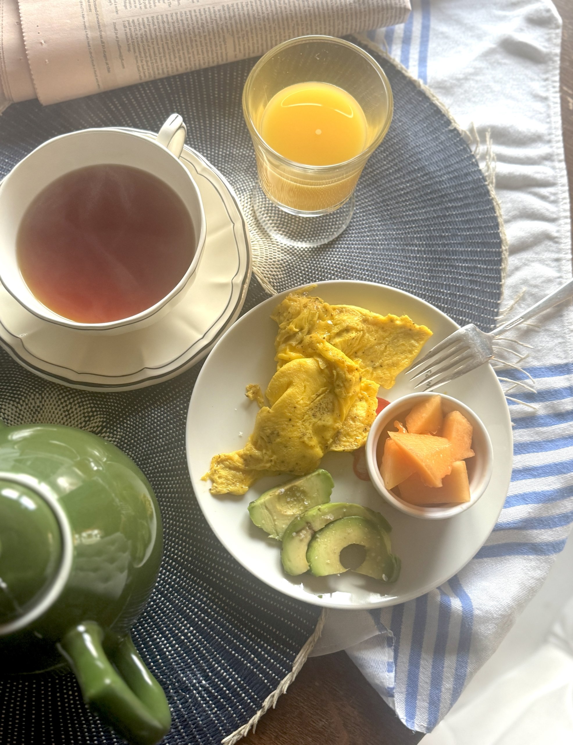 Morningbreakfasteggsojavocadotea
